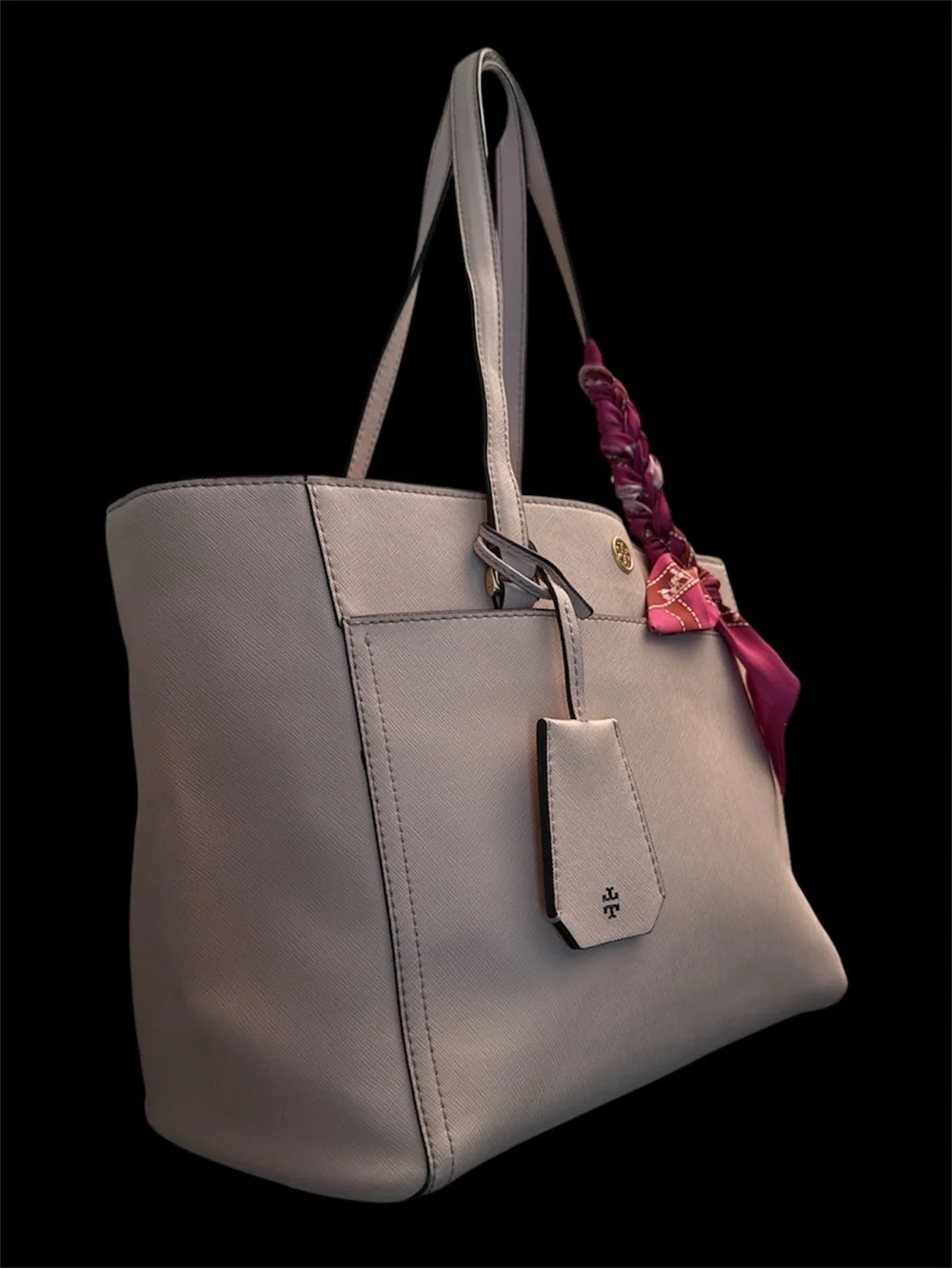 Tory Burch Blush Pink Leather Tote with Pink Scarf Accent